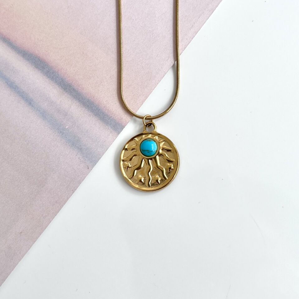 Çelik Turkuaz Taşı Kolye