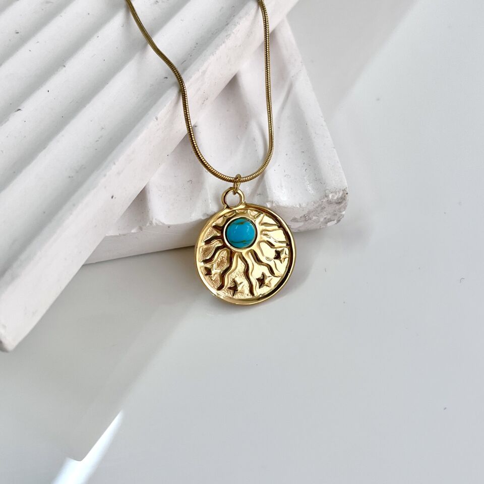 Çelik Turkuaz Taşı Kolye