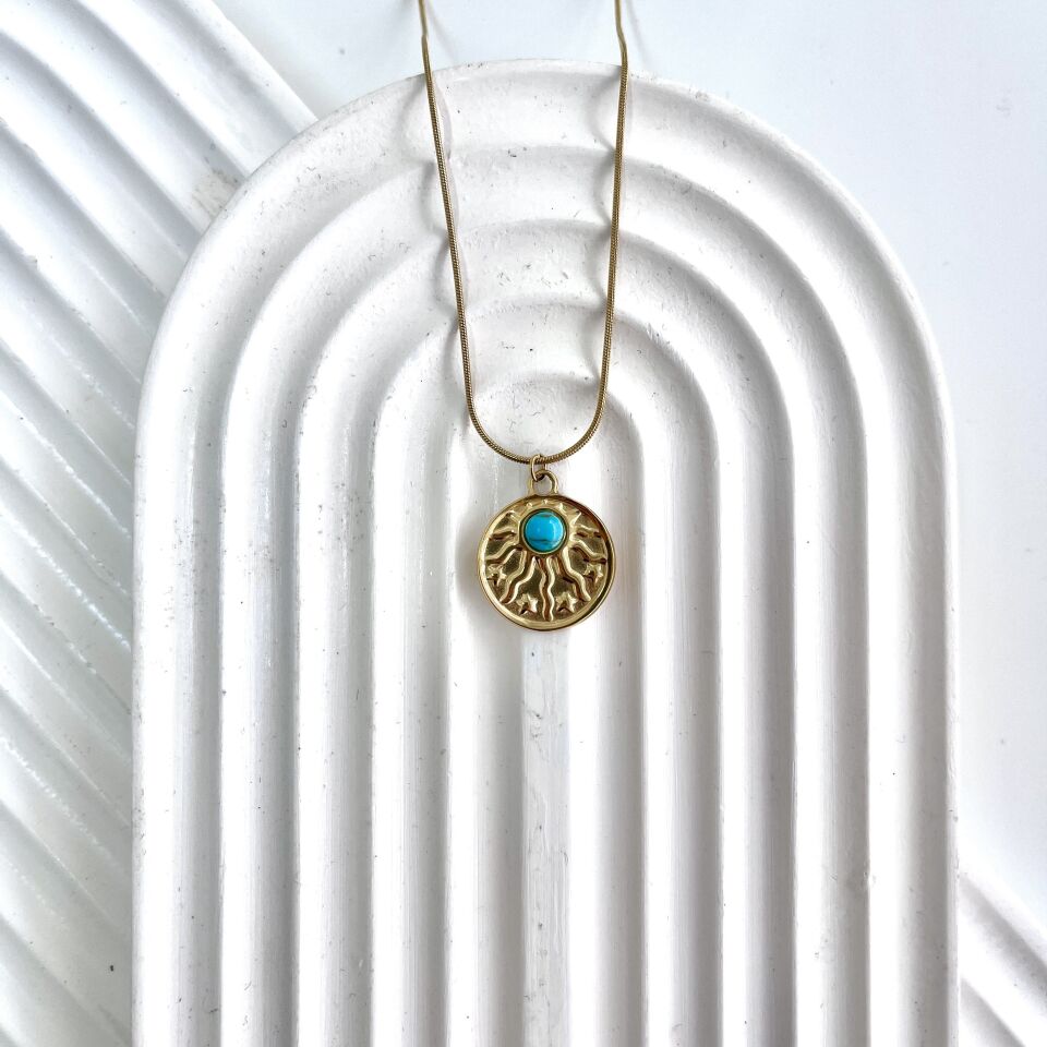 Çelik Turkuaz Taşı Kolye