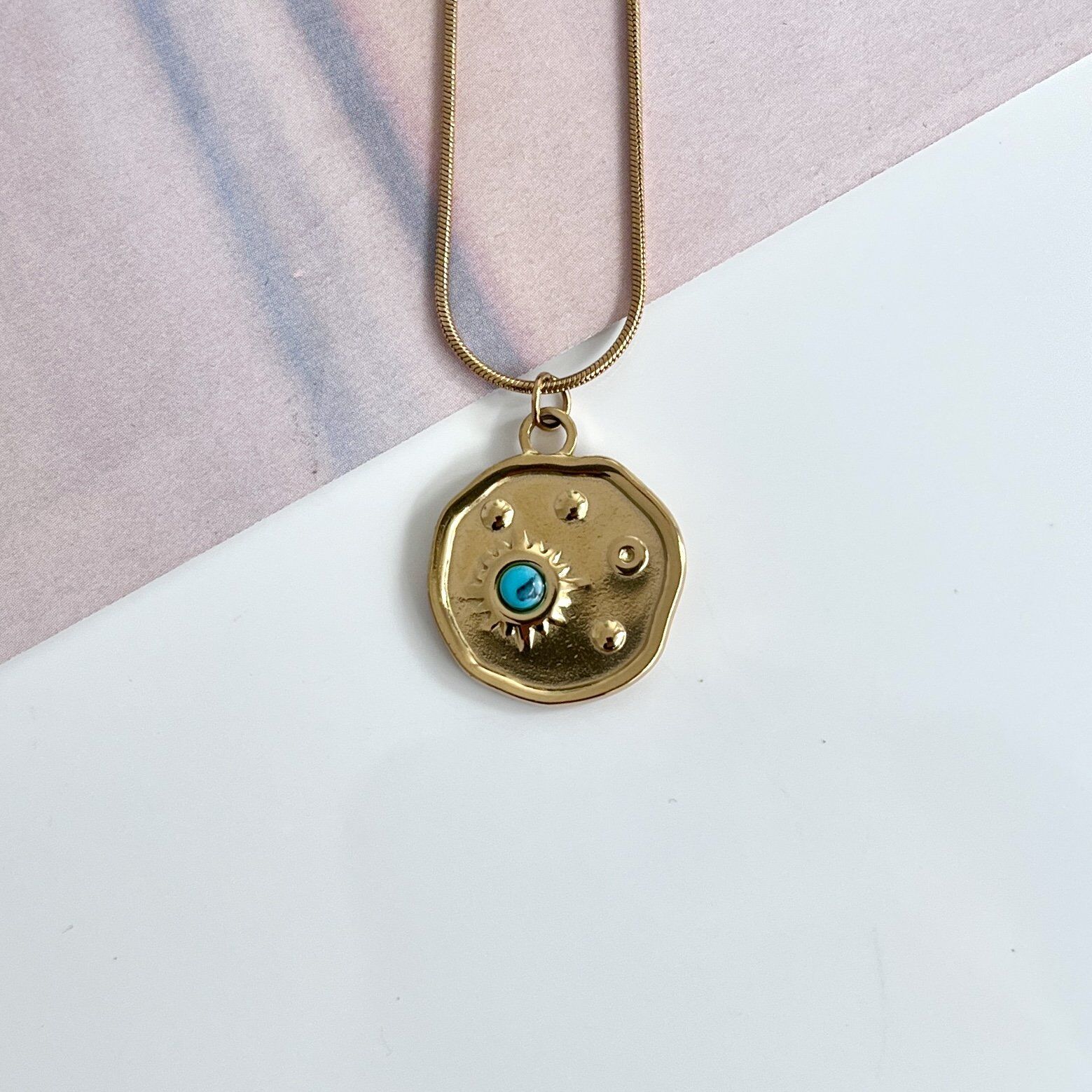 Çelik Turkuaz Taşı Kolye