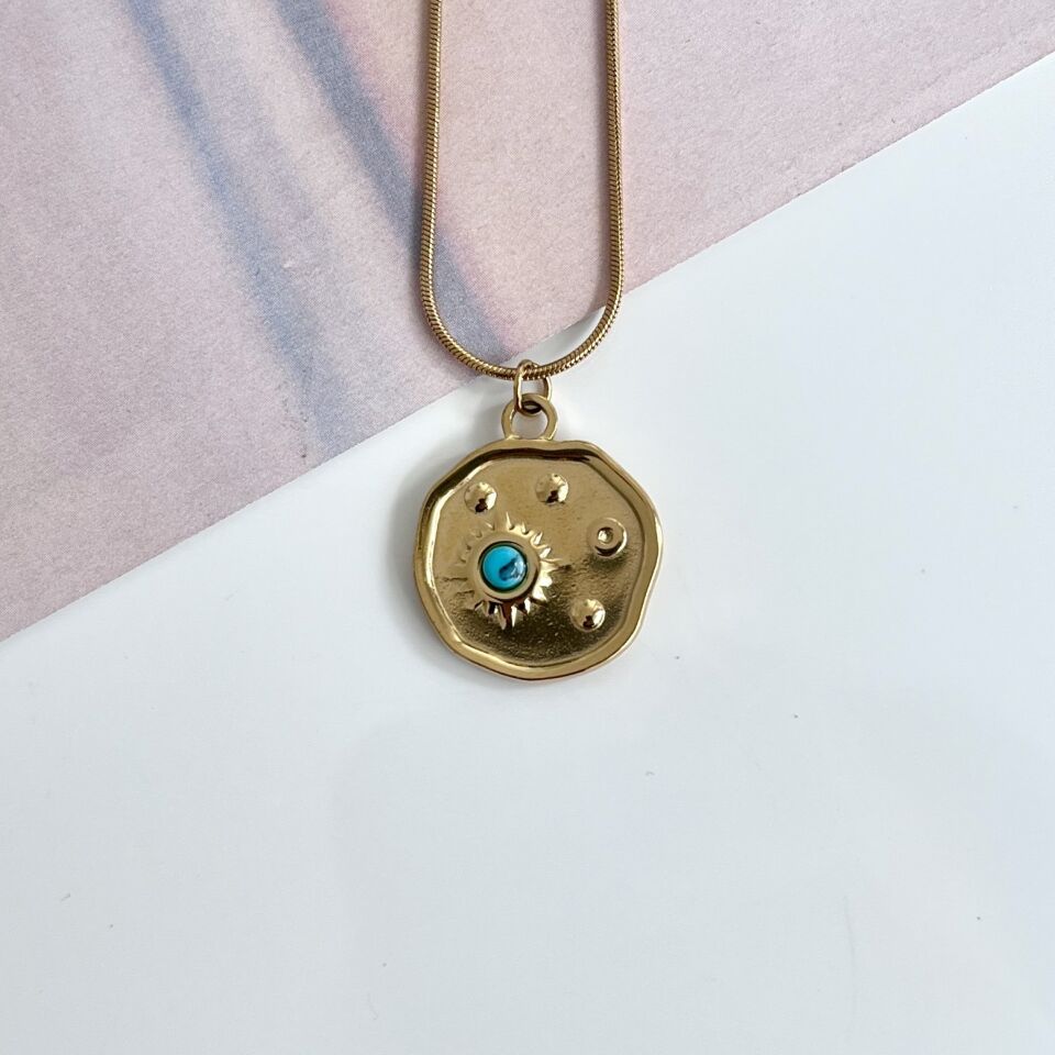 Çelik Turkuaz Taşı Kolye