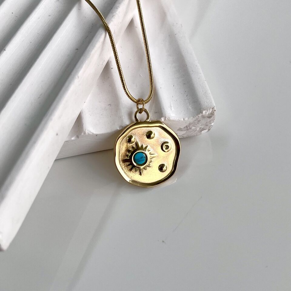 Çelik Turkuaz Taşı Kolye