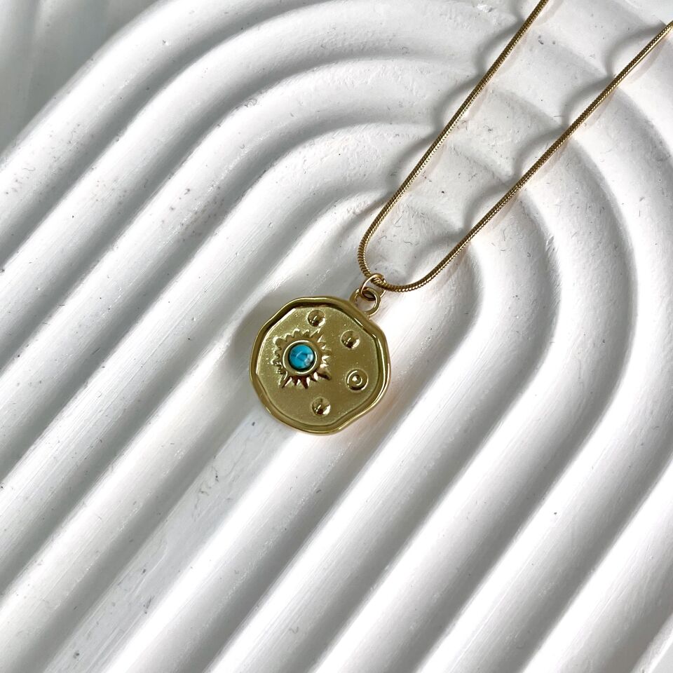 Çelik Turkuaz Taşı Kolye