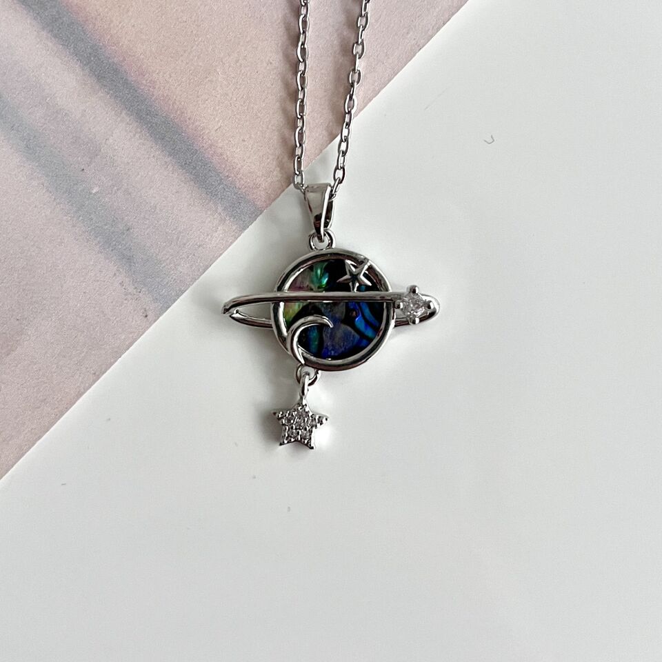 Çelik Abalone Kabuk Satürn Kolye