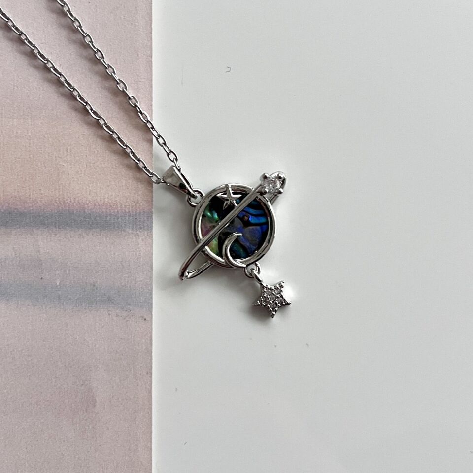 Çelik Abalone Kabuk Satürn Kolye