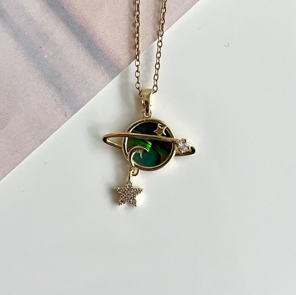 Çelik Abalone Kabuk Satürn Kolye