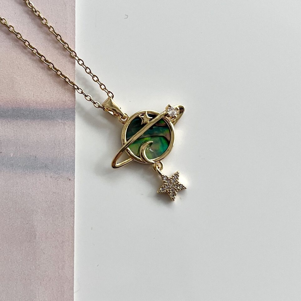 Çelik Abalone Kabuk Satürn Kolye