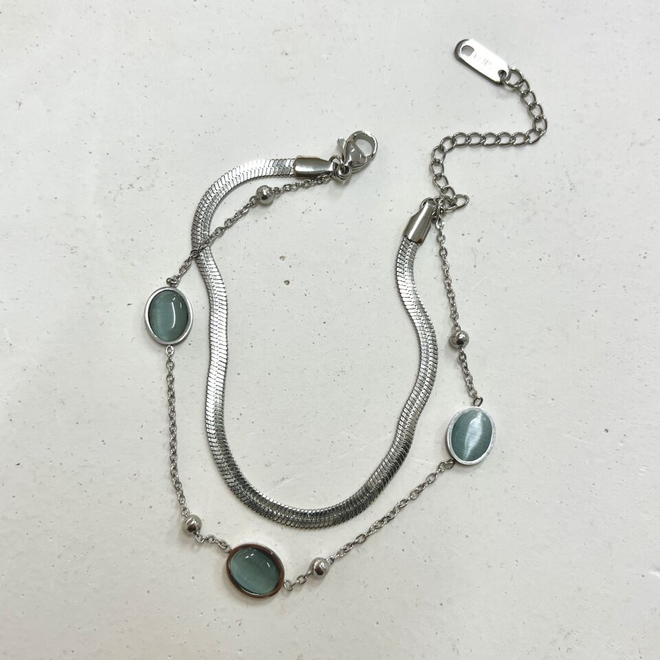 Çelik Kedi Gözü Taşı Bileklik