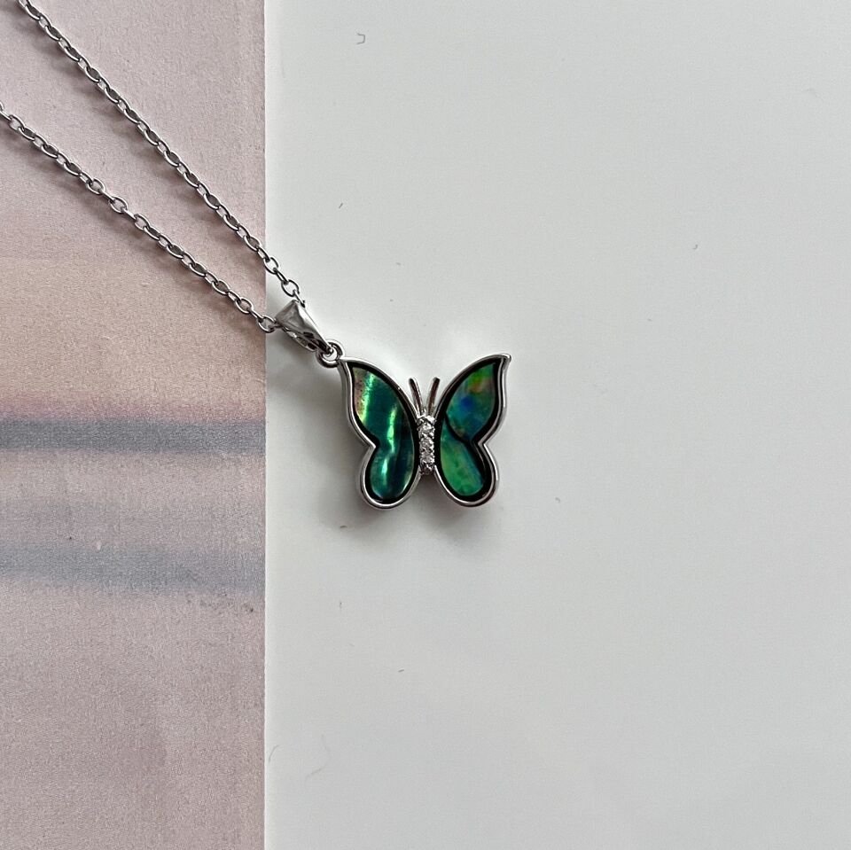 Çelik Abalone Kabuk Kelebek Kolye