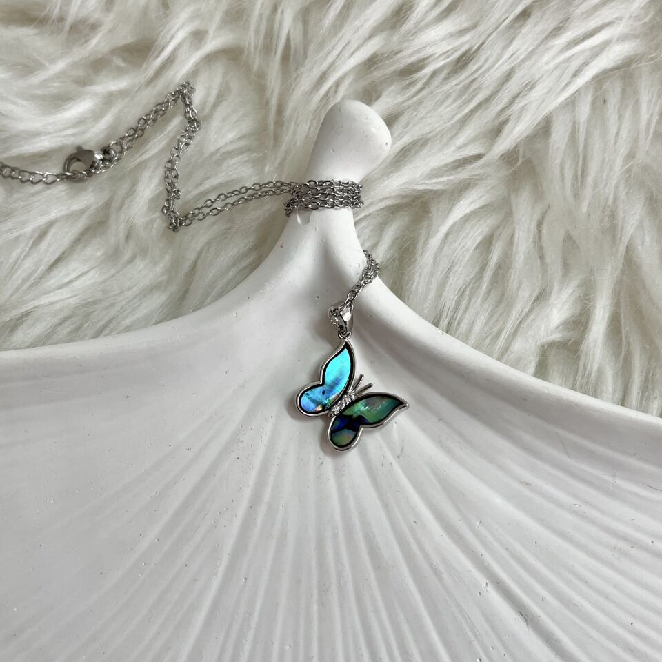 Çelik Abalone Kabuk Kelebek Kolye