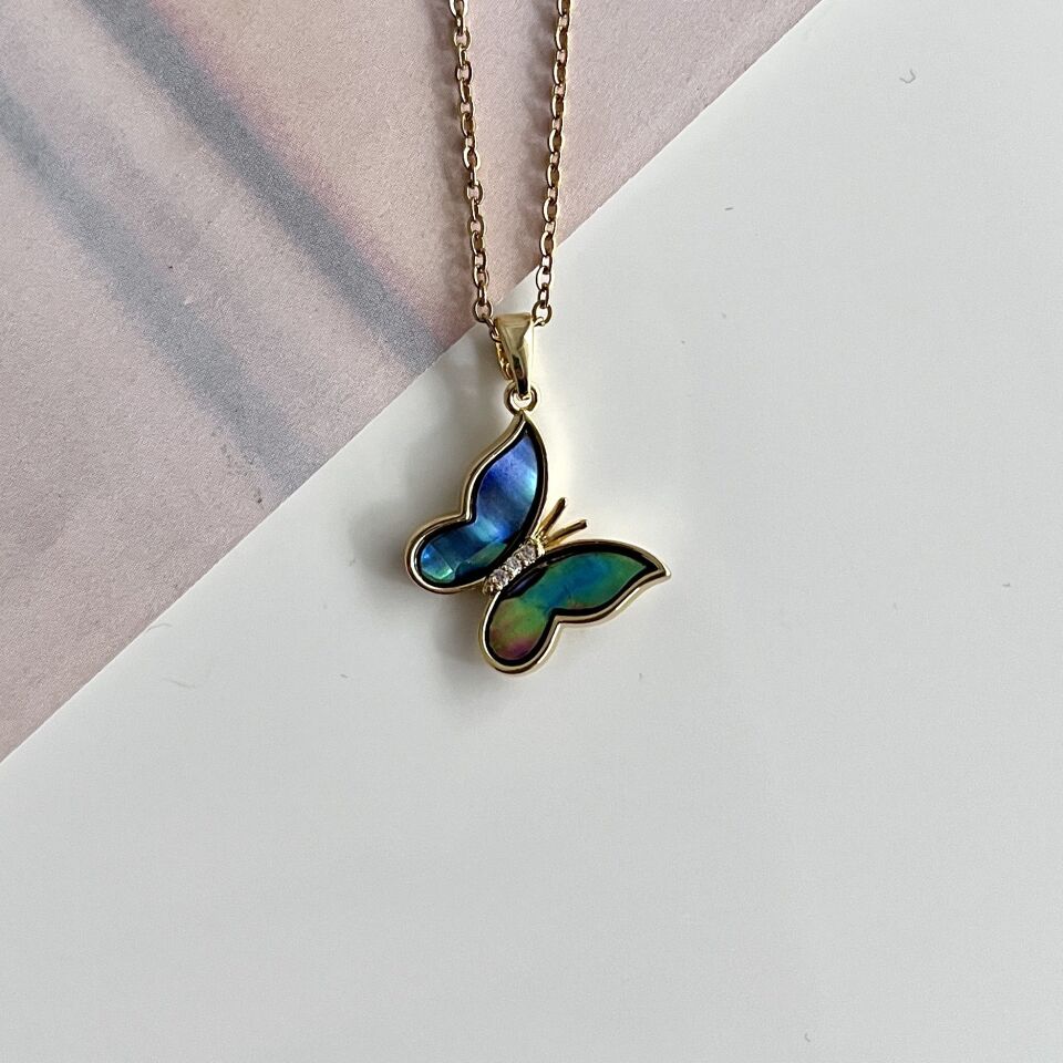 Çelik Abalone Kabuk Kelebek Kolye