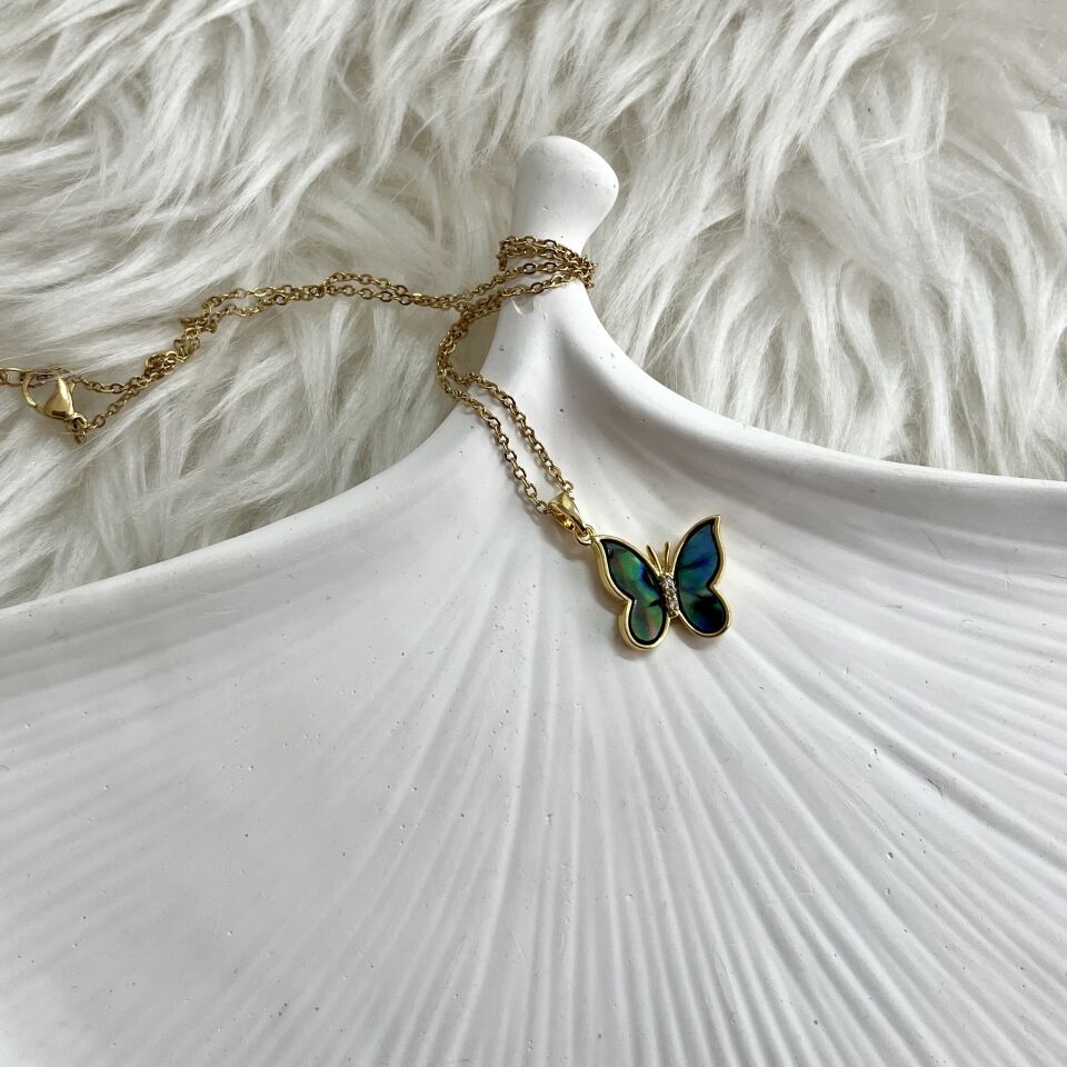 Çelik Abalone Kabuk Kelebek Kolye