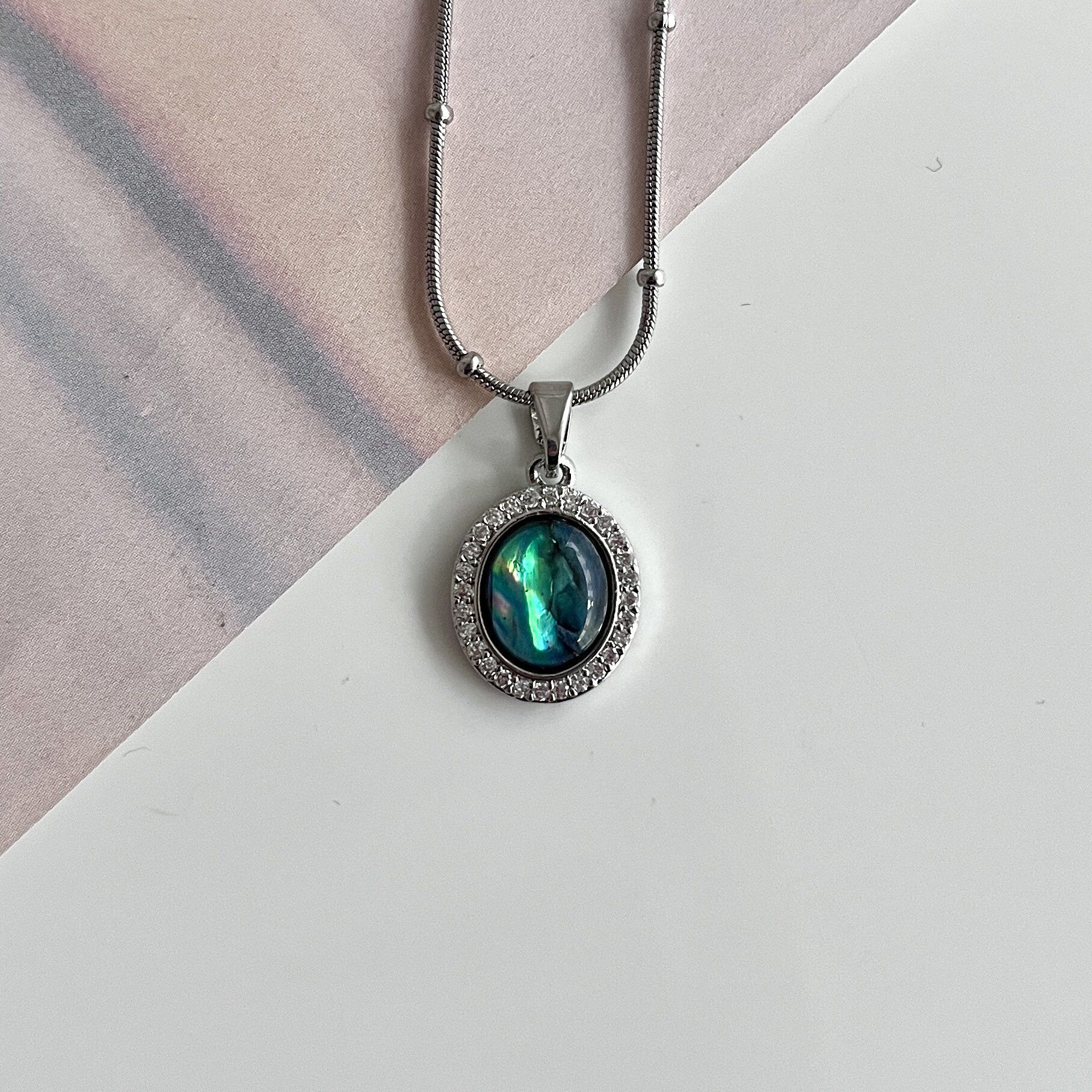 Çelik Abalone Kabuk Zirkon Kolye