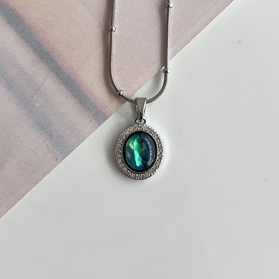 Çelik Abalone Kabuk Zirkon Kolye