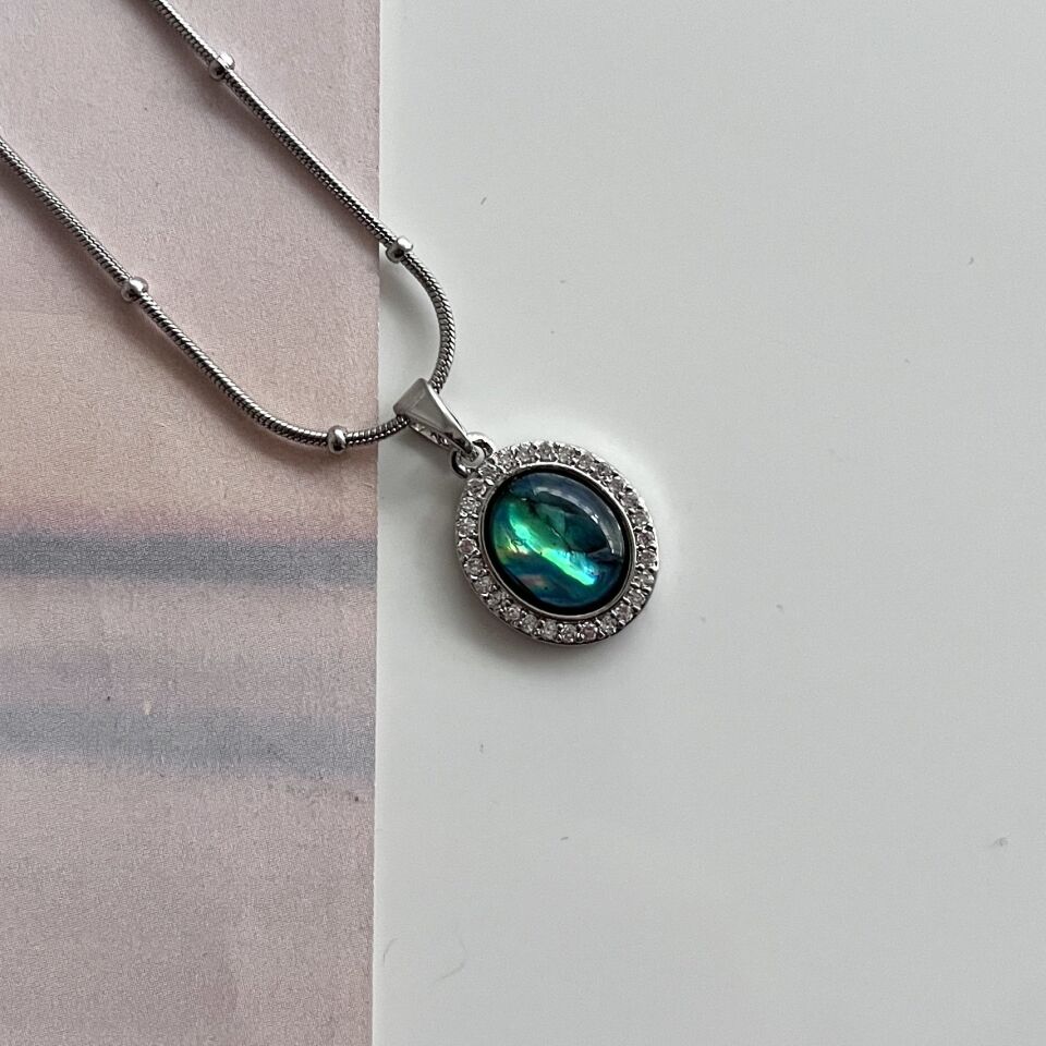 Çelik Abalone Kabuk Zirkon Kolye