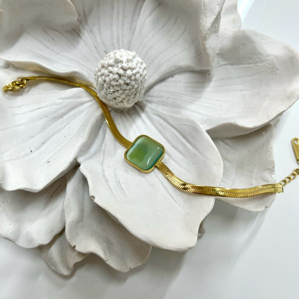 Çelik Kedi Gözü Taşı Kare Bileklik