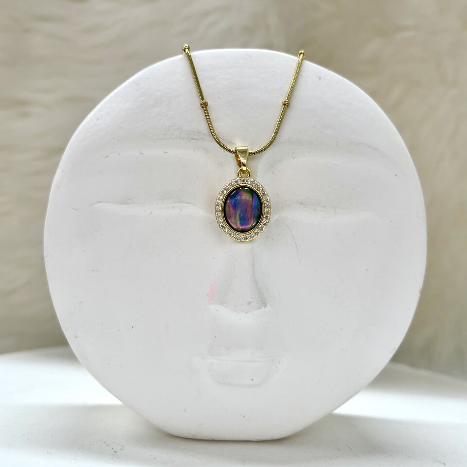 Çelik Abalone Kabuk Zirkon Kolye