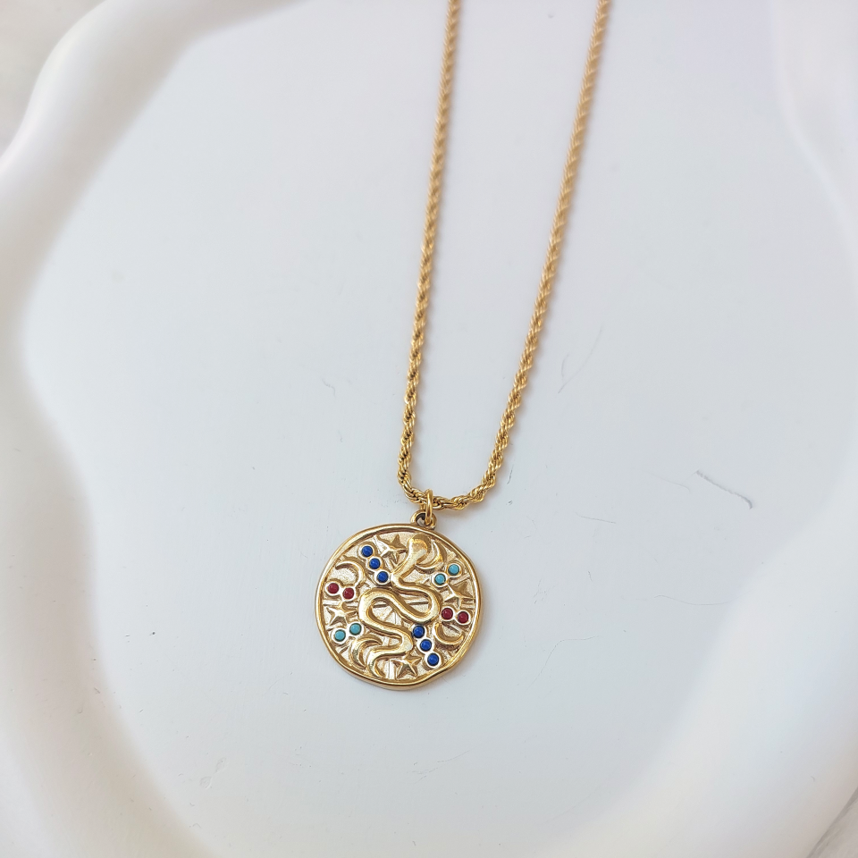 Çelik Zirkon Taşlı Yılan Kolye