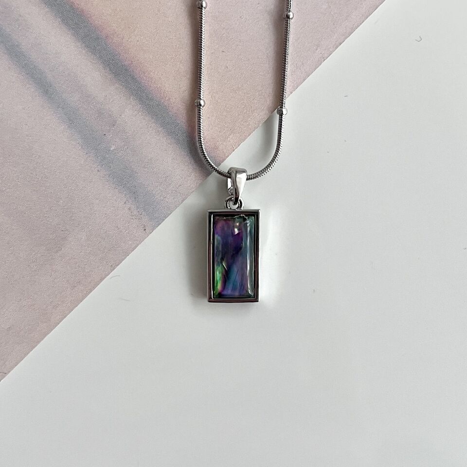 Çelik Abalone Kabuk Dikdörtgen Kolye
