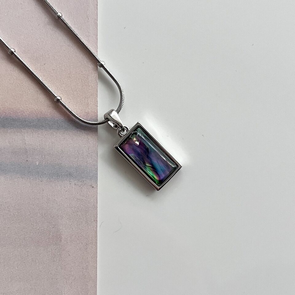 Çelik Abalone Kabuk Dikdörtgen Kolye