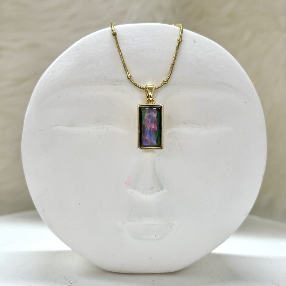 Çelik Abalone Kabuk Dikdörtgen Kolye