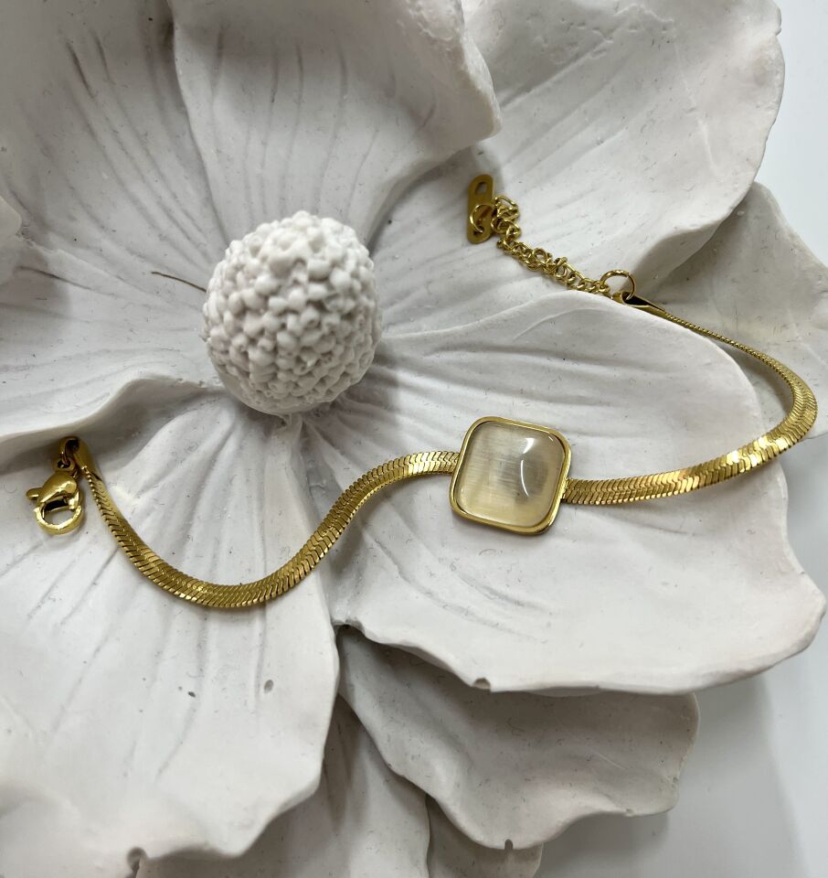 Çelik Kedi Gözü Taşı Kare Bileklik