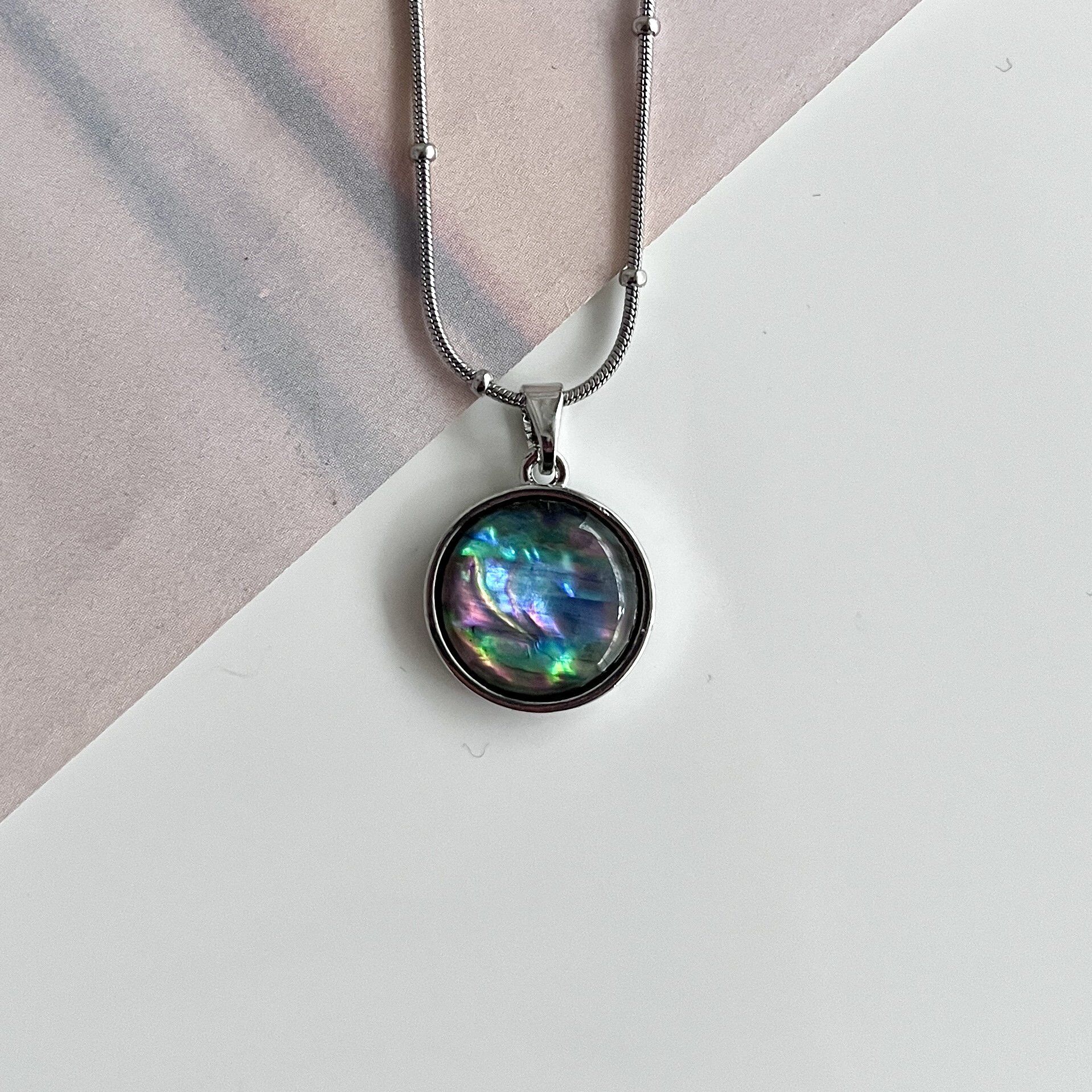 Çelik Abalone Kabuk Yuvarlak Kolye