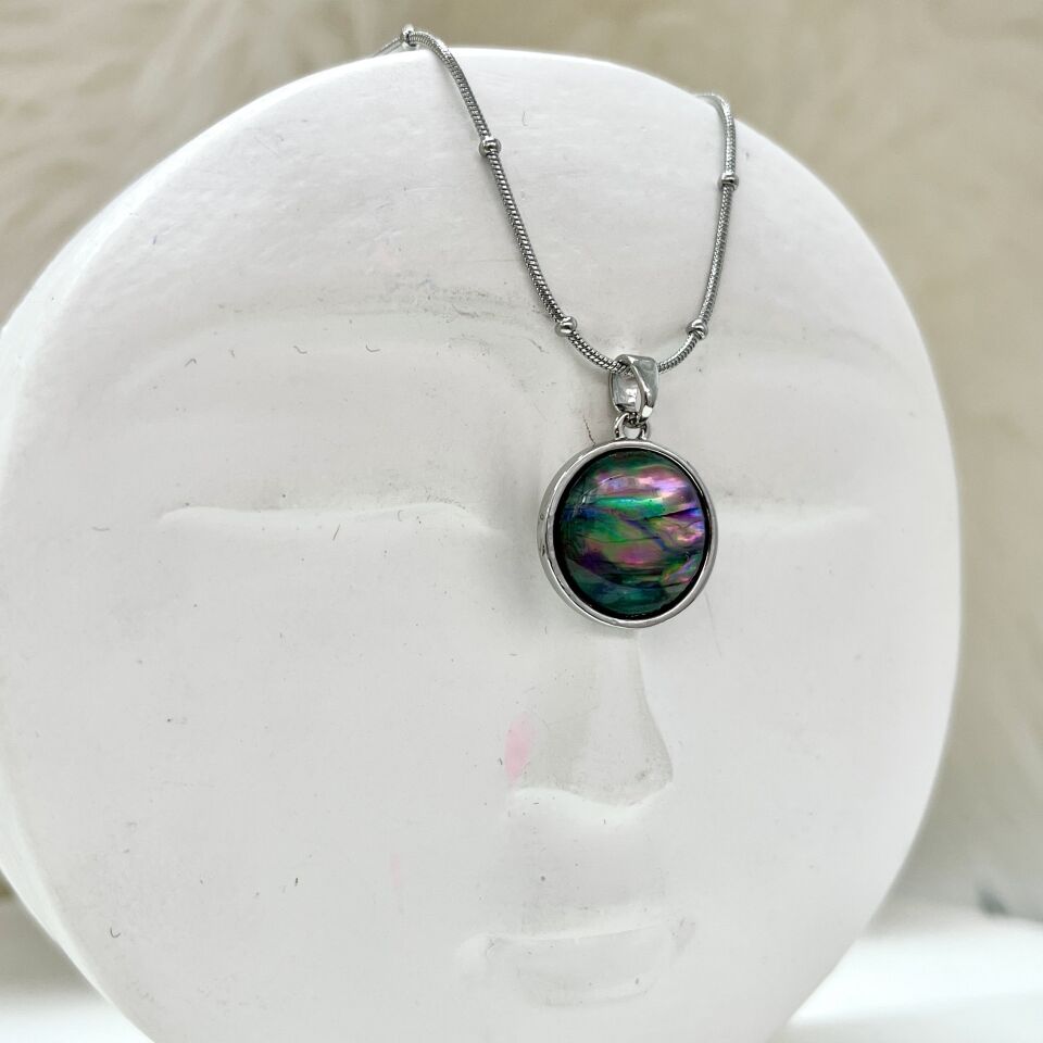 Çelik Abalone Kabuk Yuvarlak Kolye