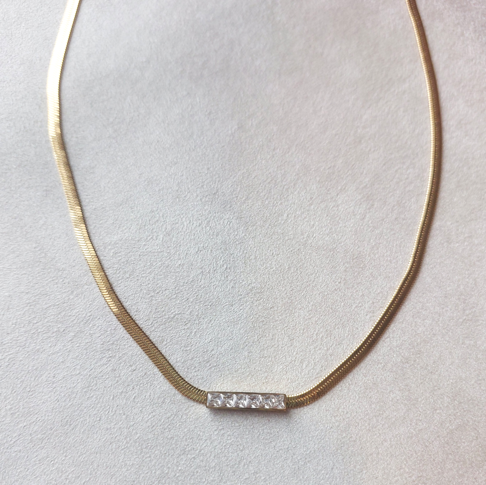 Çelik Zirkon Taşlı İtalyan Kolye