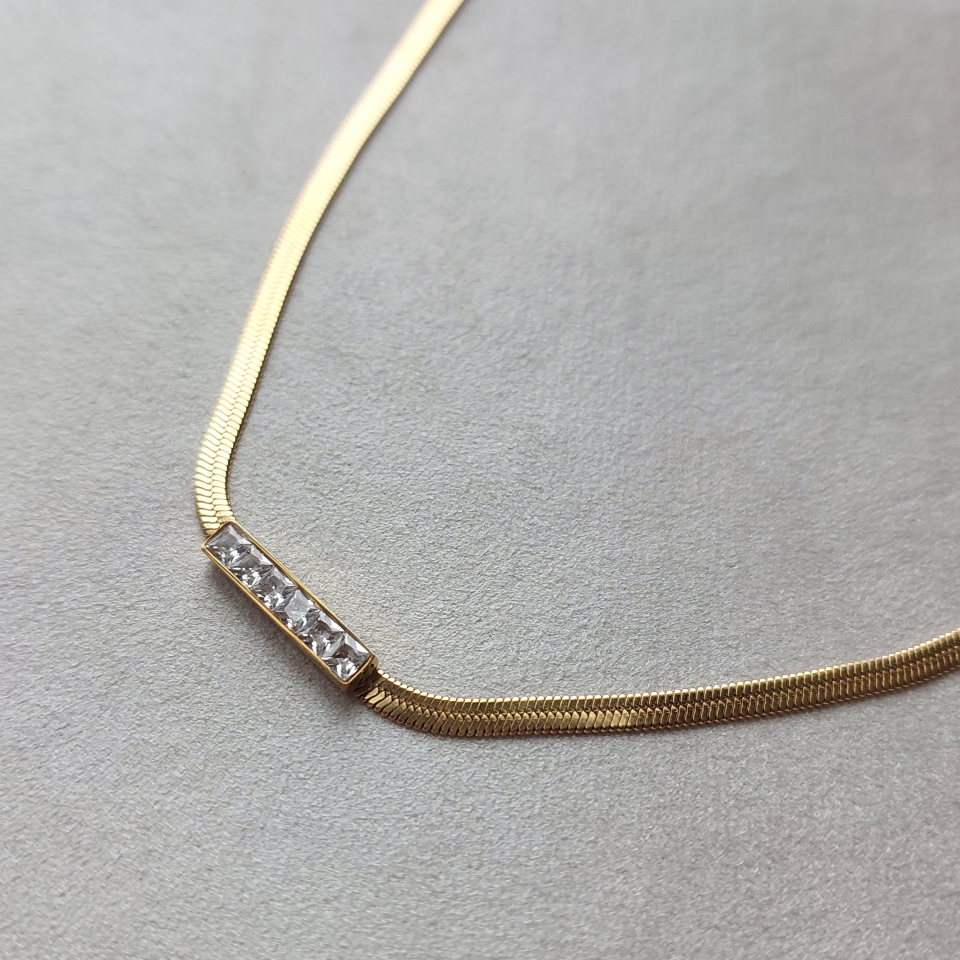 Çelik Zirkon Taşlı İtalyan Kolye