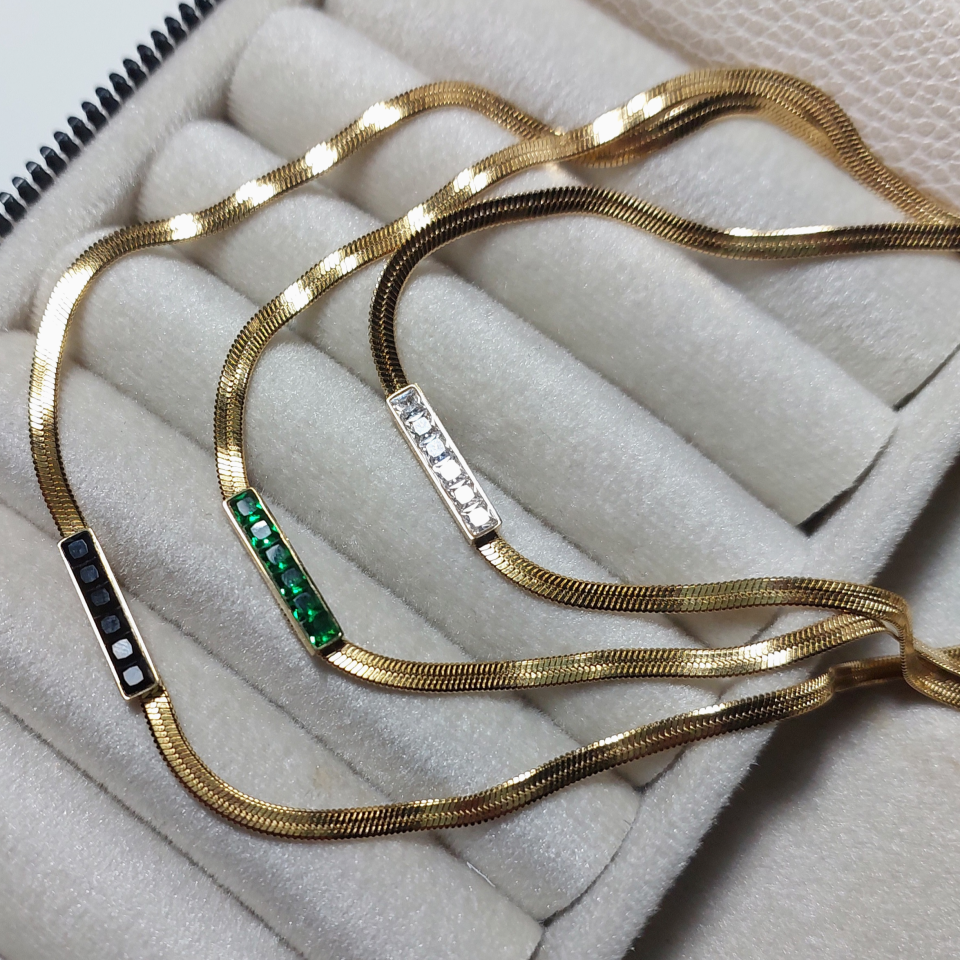 Çelik Zirkon Taşlı İtalyan Kolye