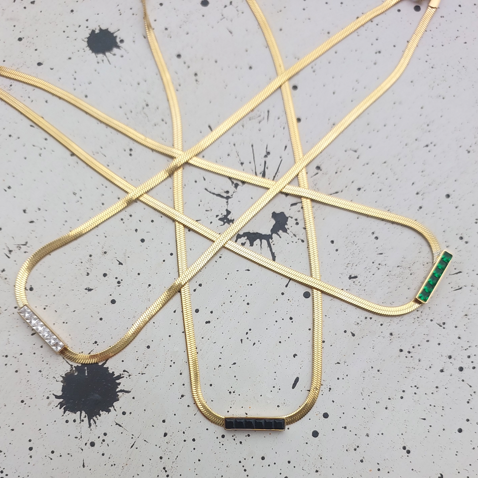 Çelik Zirkon Taşlı Yeşil İtalyan Kolye