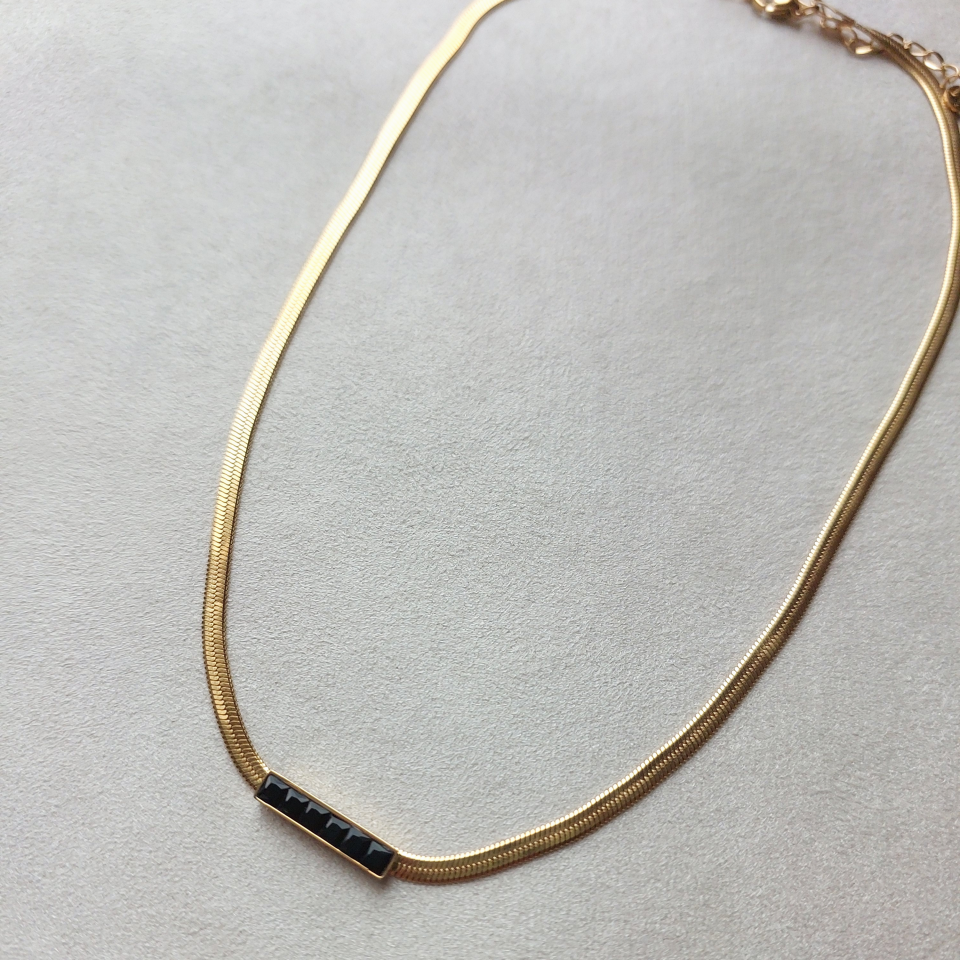 Çelik Zirkon Taşlı Siyah İtalyan Kolye