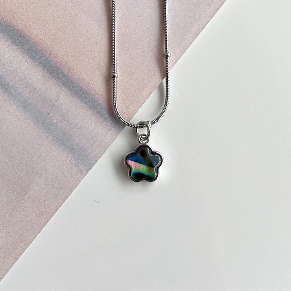 Çelik Abalone Kabuk Çiçek Kolye
