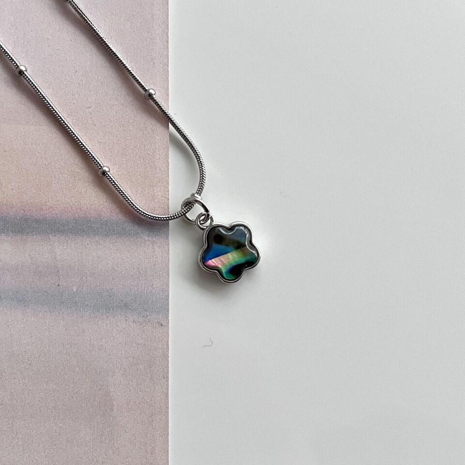 Çelik Abalone Kabuk Çiçek Kolye