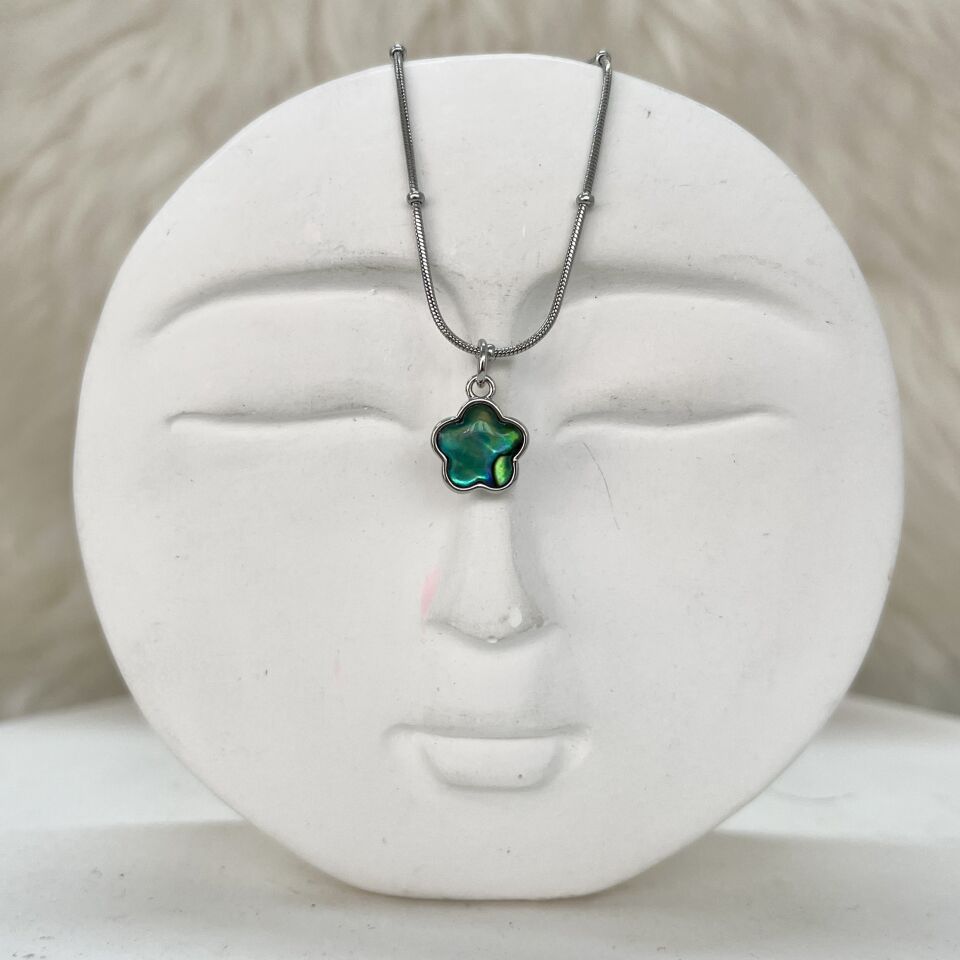 Çelik Abalone Kabuk Çiçek Kolye