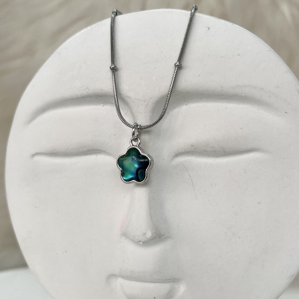 Çelik Abalone Kabuk Çiçek Kolye