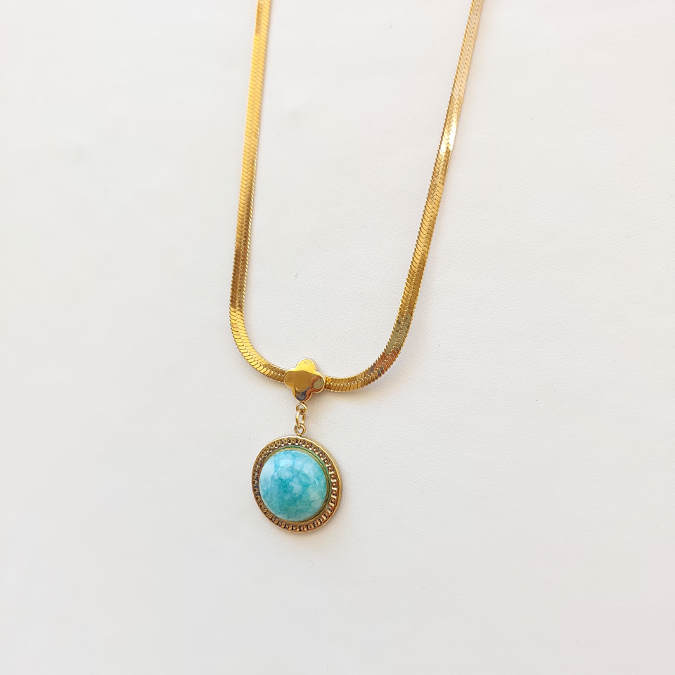 Çelik Mavi Taşlı Kolye