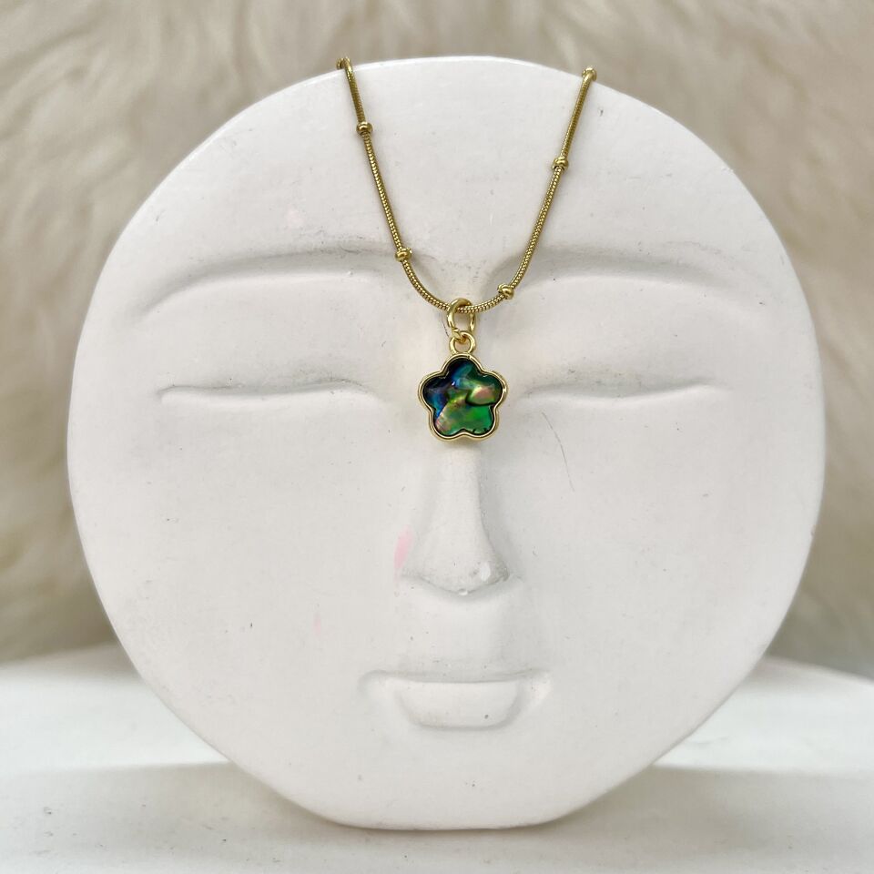 Çelik Abalone Kabuk Çiçek Kolye