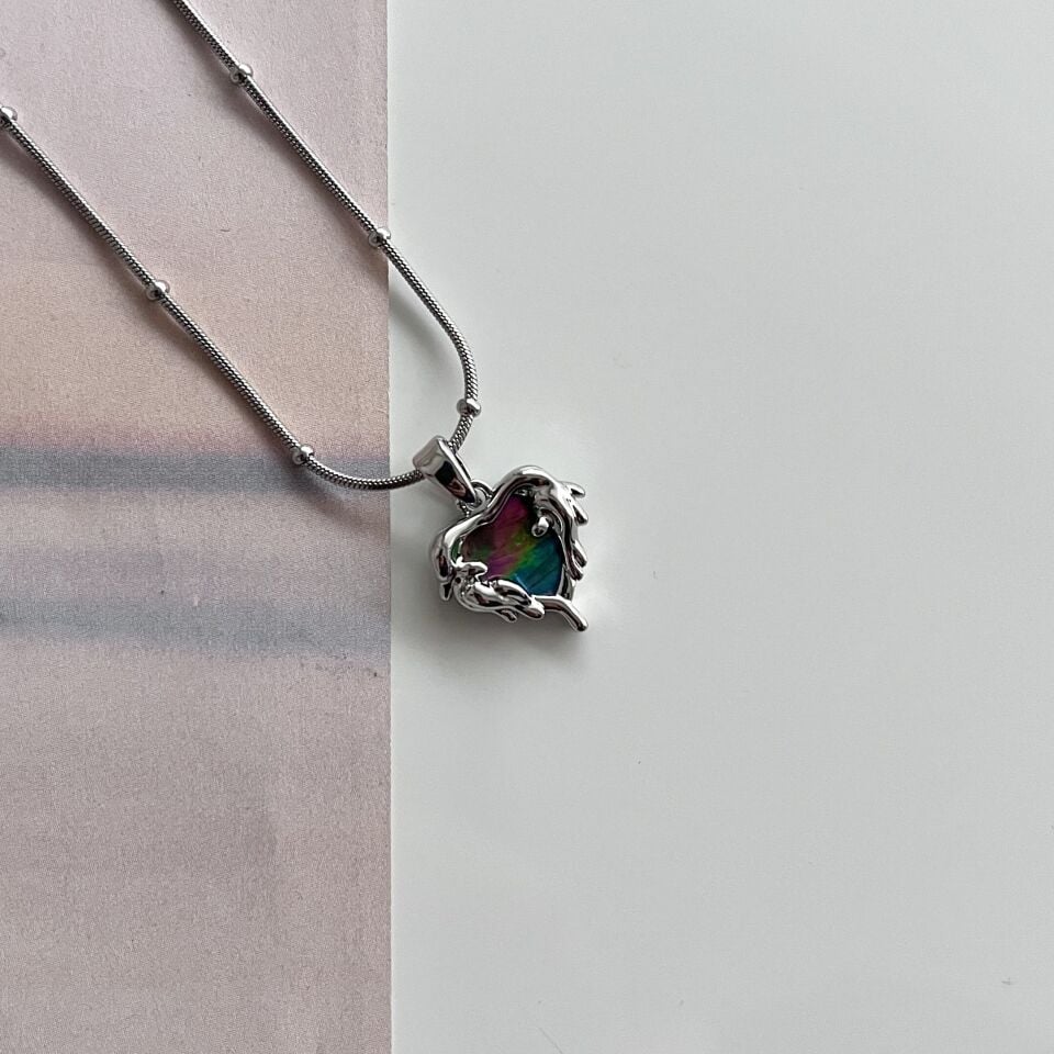 Çelik Abalone Kabuk Kalp Kolye