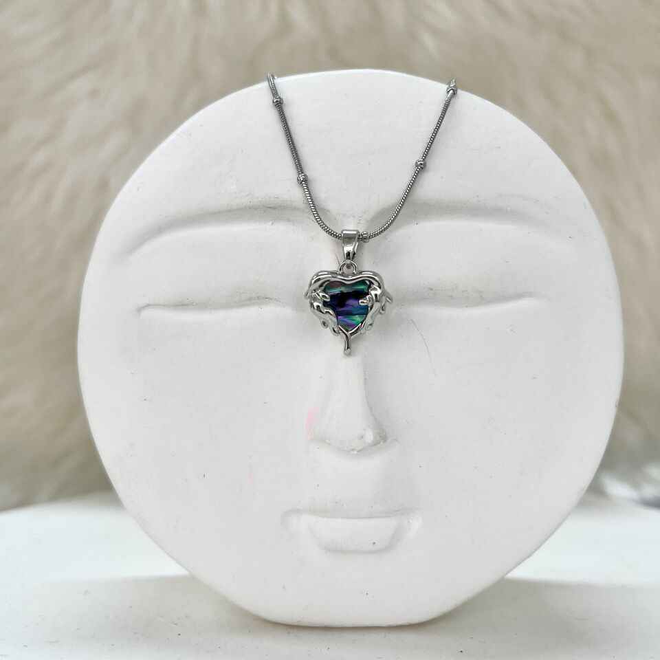 Çelik Abalone Kabuk Kalp Kolye