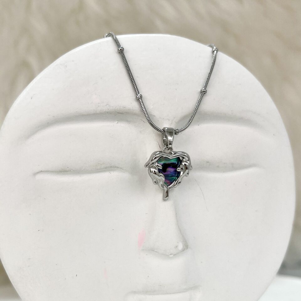 Çelik Abalone Kabuk Kalp Kolye