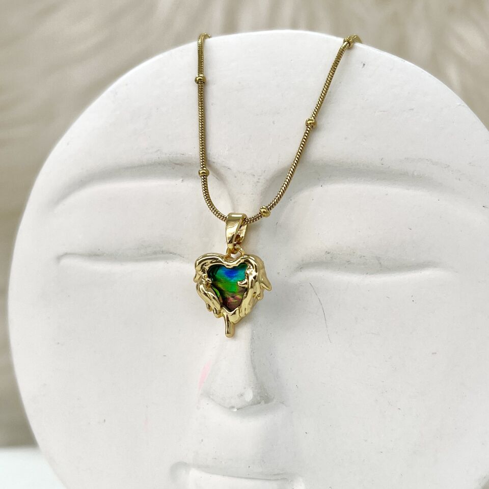 Çelik Abalone Kabuk Kalp Kolye