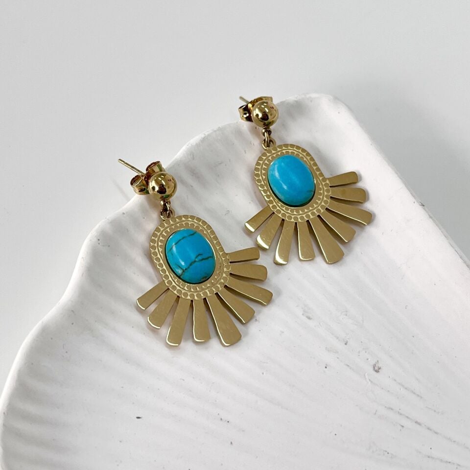 Çelik Turkuaz Taşı Küpe