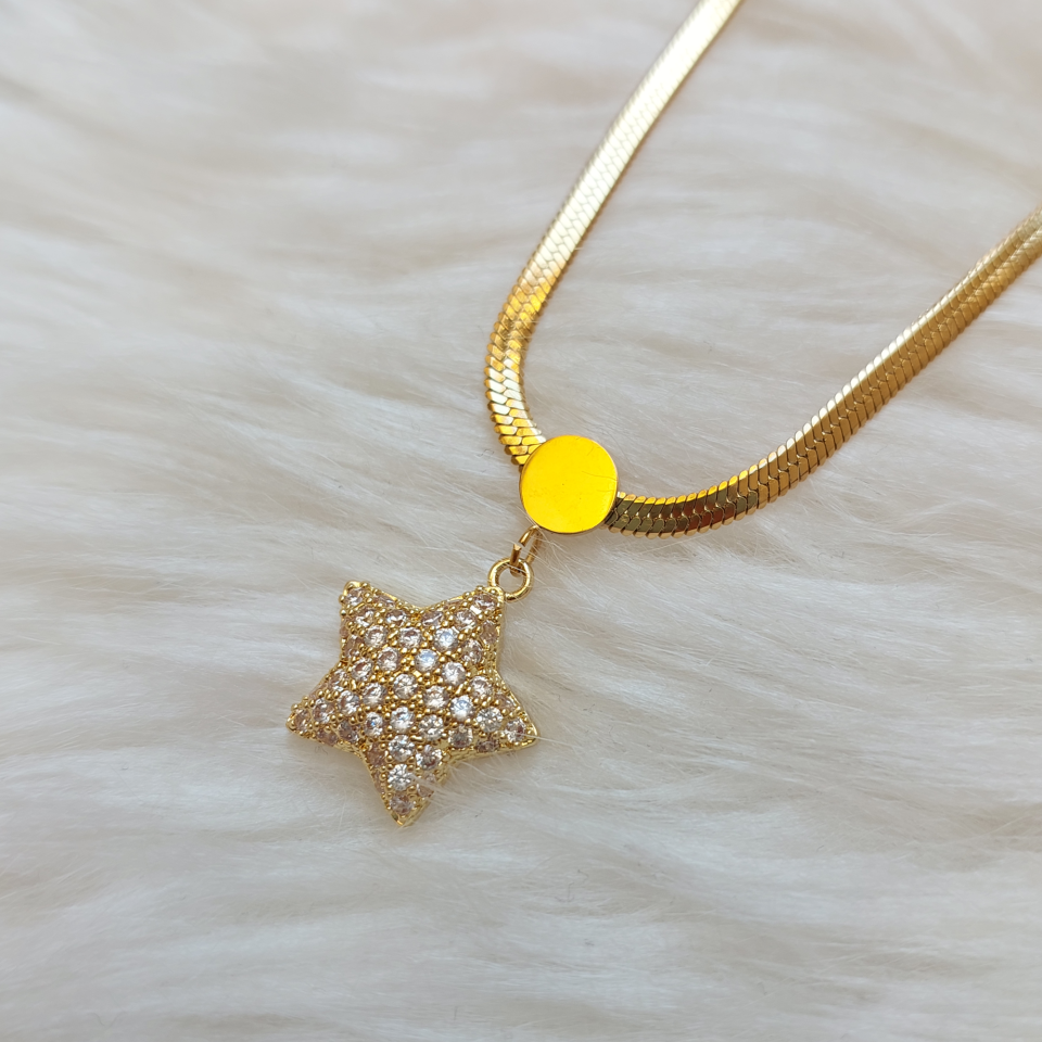 Çelik Taşlı Yıldız İtalyan Kolye