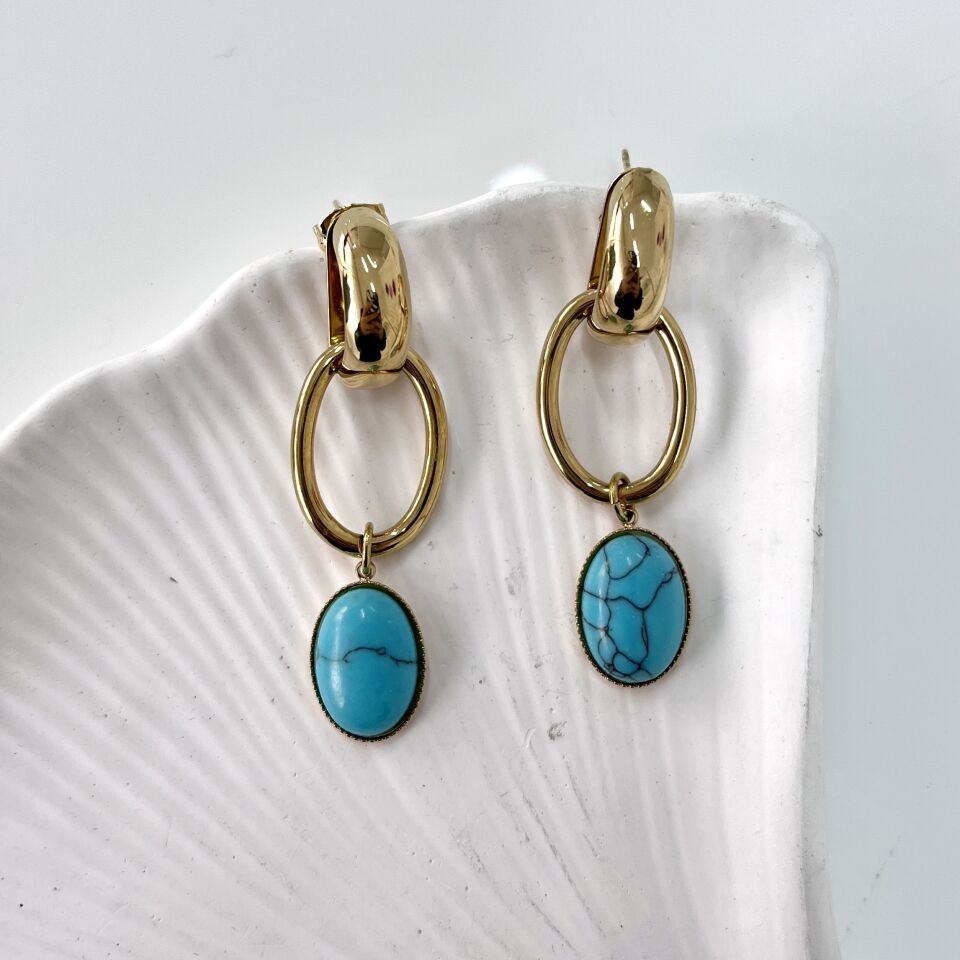 Çelik Turkuaz Taşı Küpe