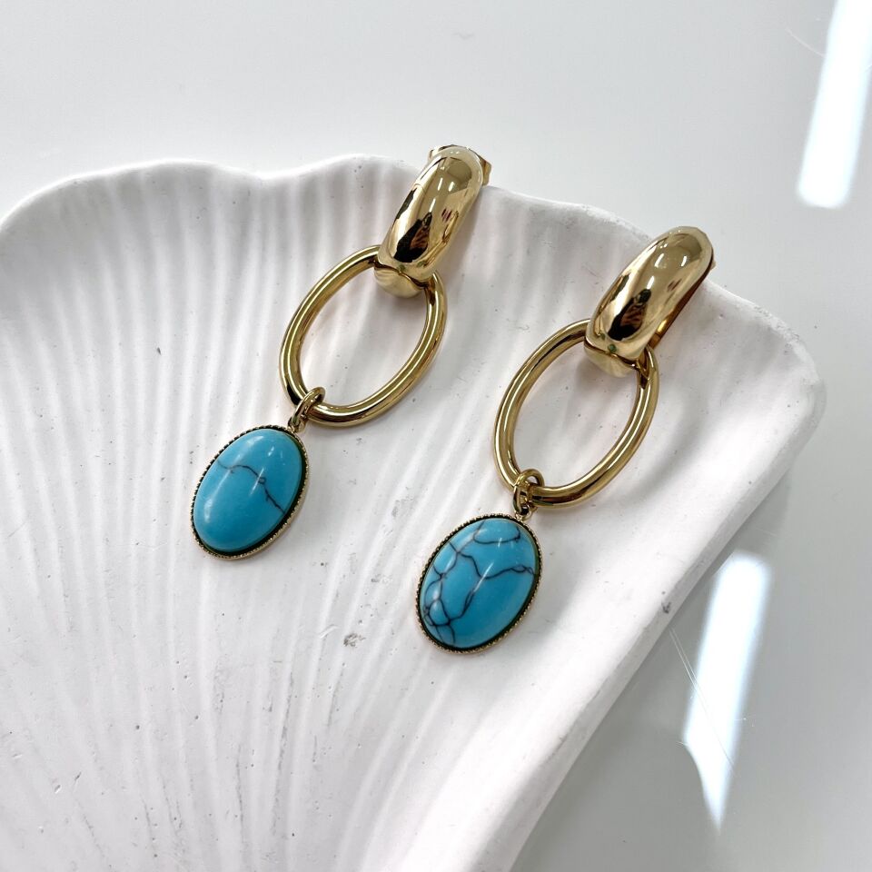 Çelik Turkuaz Taşı Küpe