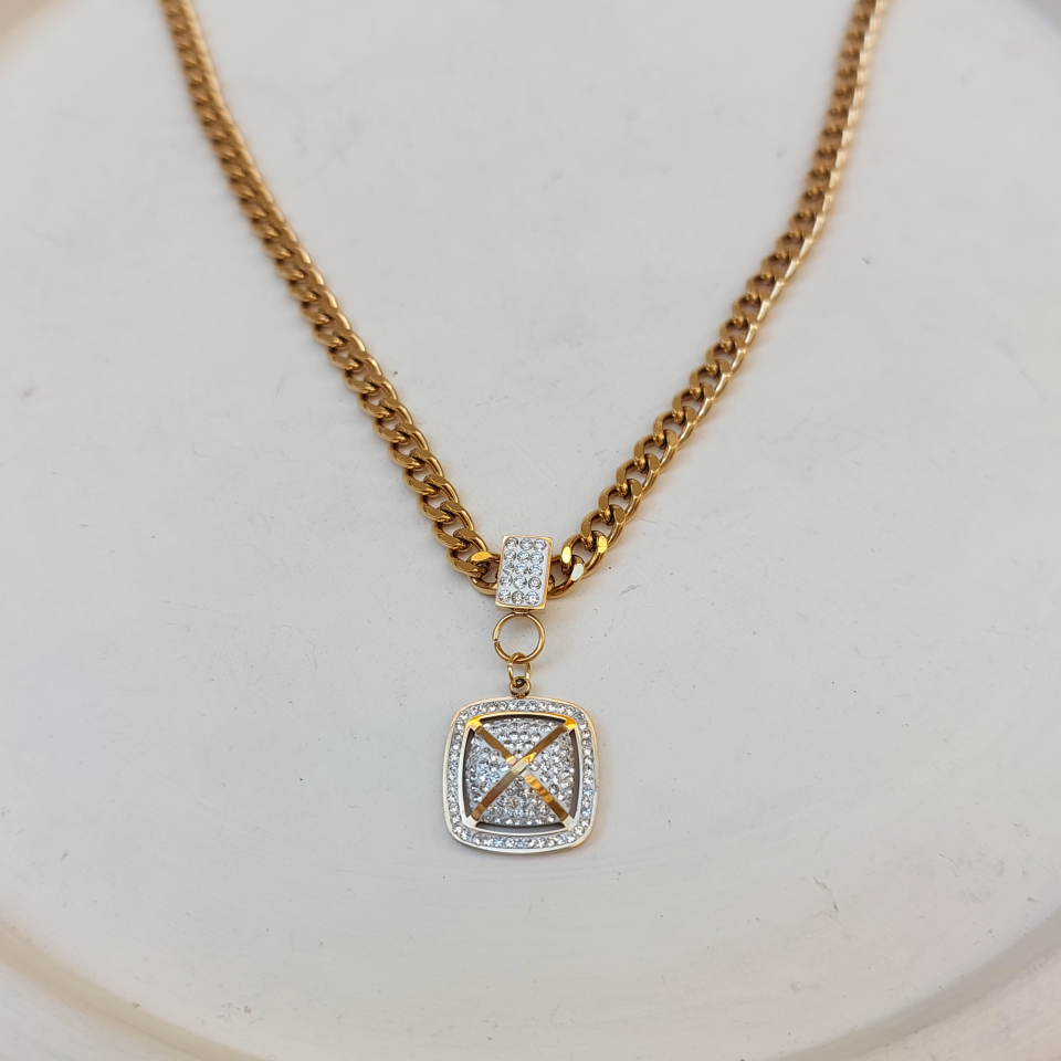 Taşlı Çelik Kolye