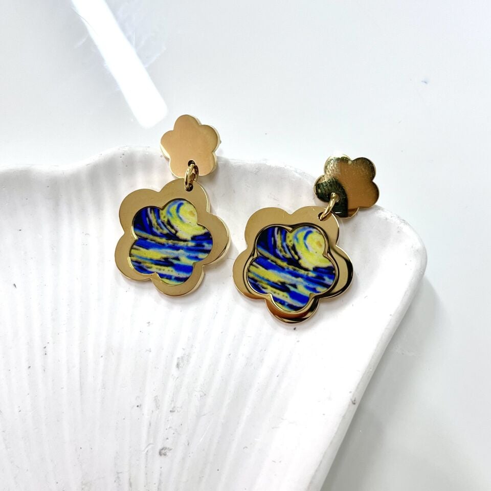 Çelik Yıldızlı Gece Küpe