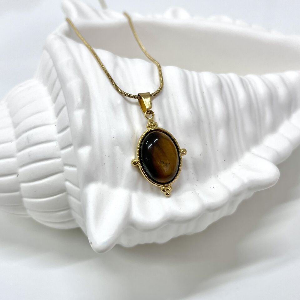 Çelik Kaplan Gözü Taşı Kolye